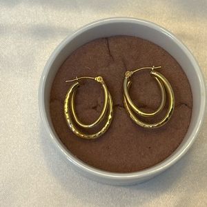 Yellow Gold Dual Oblong Hoop Earrings